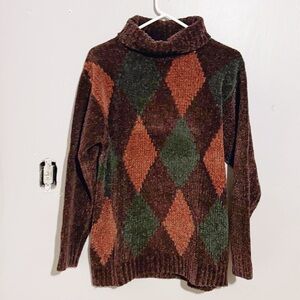 Vintage Rafaella Brown Argyle Turtleneck Size Small